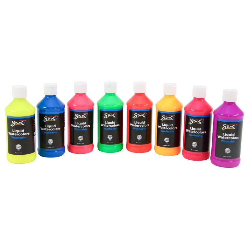 Sax Liquid Washable Watercolor Paint for School and Arts and Crafts Use, Assorted Fluorescent Colors, 8 Ounce Bottles, Set of 8 - Image 3